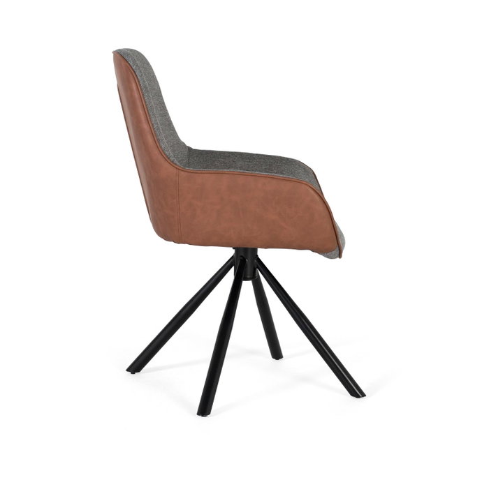 GINER Y COLOMER Lot de 2 Chaises de Bureau Giratoires avec Accoudoirs - Siège Rembourré en Tissu Gris et Simili Cuir Brun - Structure en Acier Tubulaire Noir